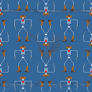 Cowboy skeleton pattern seamless. Wild West dead - vector clip art
