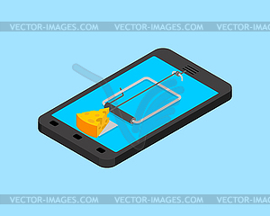 Internet deception concept. Online Mousetrap and - vector clipart