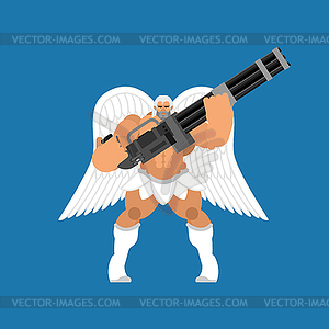 Guardian angel and Minigun. Warrior archangel and - vector clip art