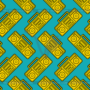 Boombox pattern seamless. Retro recorder ornament. - vector image