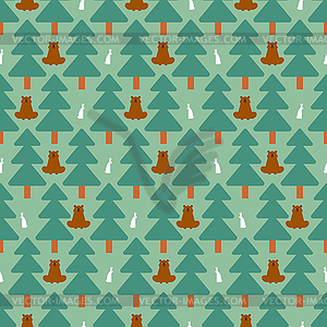 Forest pattern seamless. Bear and Hare. Trees and - vector clipart