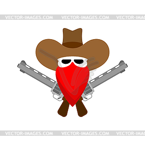 Cowboy skull and gun . Wild west sign. Western - vector clip art