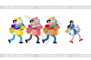 Man and woman shopping. Big Sale. family in store - vector image