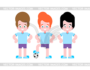 Boy football player set. team Little footballer - vector clip art