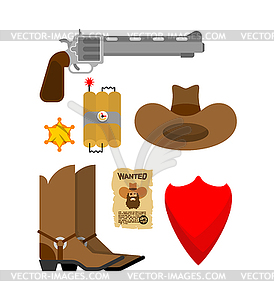 Cowboy accessory set. hat and Boots. western icon. - vector image