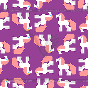 Unicorn pattern pixel art. Background Magic horse - vector clipart