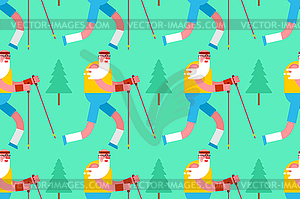 Old man Nordic walking in forest pattern seamless. - vector image