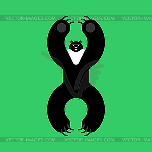 Himalayan bear black. Beast evil cartoon style. - color vector clipart