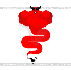 Angry Genie and Magic gold lamp . ifrit Eastern tale - vector image