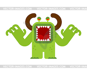 Evil green monster with open mouth - vector image