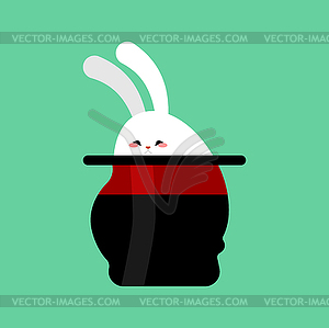 Fat rabbit in magic hat. Thick magical white hare - vector image