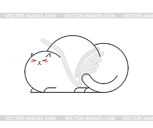 Fat white cat . Thick pet. Cute animal Cartoon styl - vector image