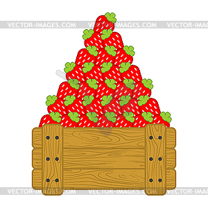 Strawberry in wooden box . Berry for sale on market - color vector clipart