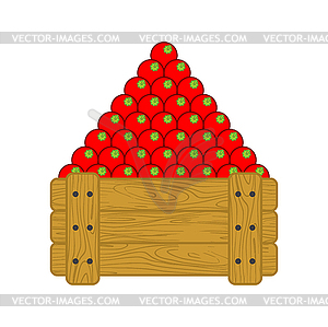 Tomatoes in wooden box . Tomato for sale on - vector image