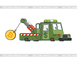 Bitcoin price rising Tow truck pull. - vector image