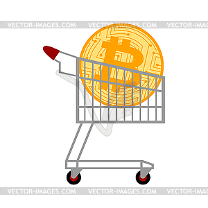 Bitcoin in market cart. buy of cryptocurrency. - vector clipart