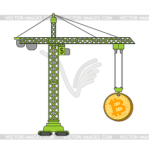 Повышение цен на биткойны Подъем подъемного крана. - изображение в формате EPS