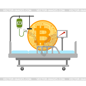 Bitcoin in hospital bed treatment. BTC price rising - color vector clipart