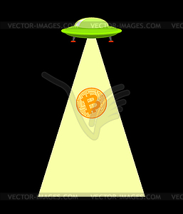 Bitcoin price rising UFO up. Aliens are raising - vector image