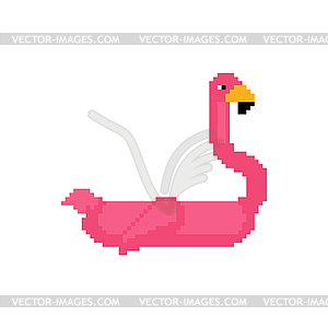 Inflatable Pink flamingo pixel art. Magic bird Toy - vector image