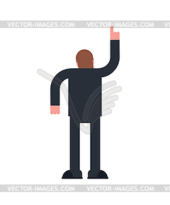 Man points up hand. Guy stand back.  - vector clipart