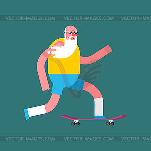 Grandfather on skateboard. granddad on board. Old - vector image