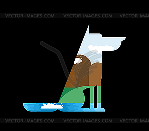 Силуэт волка лесной пейзаж в своих очертаниях. - векторизованное изображение