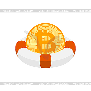 Bitcoin in Lifebuoy. Cryptocurrency afloat. Busines - vector clipart