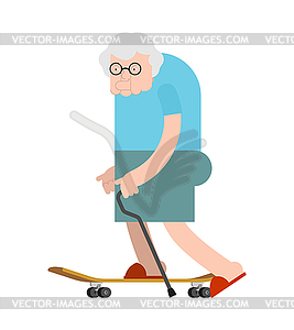 Grandmother on skateboard. Granny on board. Old lad - vector image