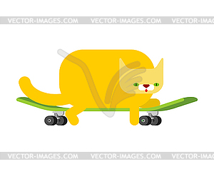 Кошка на скейтборде. Животное на борту. Котенок скейтбордист - векторное изображение