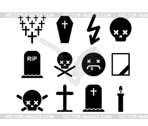 Death icon set. Tombstone and cross symbol. Cemeter - vector clipart