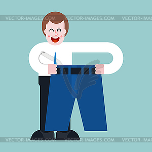 Happy man and big pants for fat man - vector image