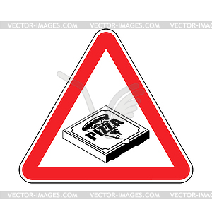 Attention pizza box. Warning red road sign fast - vector image