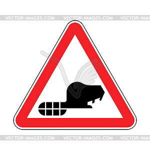 Attention Beaver. Warning red road sign. Caution - vector image