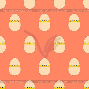 Chicken in egg pattern seamless. Baby cloth texture - vector image