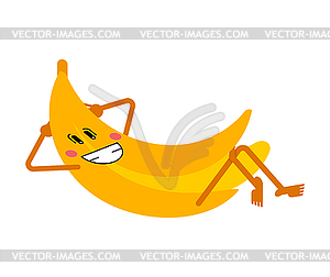 Banana happy. cartoon fruit lies resting - vector image