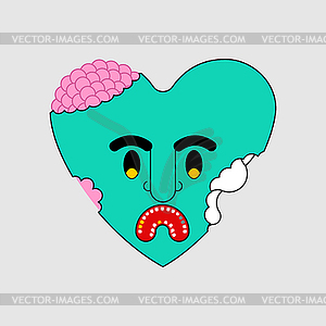 Zombie heart green love. Dead amour - vector clip art