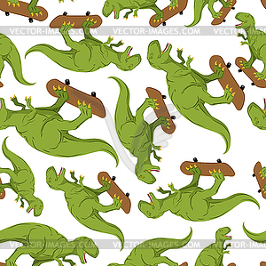 Tyrannosaurus on skateboard pattern seamless. Dino - vector image