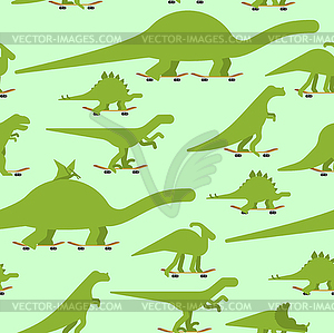 Dino on skateboard set pattern seamless. Dinosaur - vector clipart