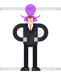 Alien Octopus on head. Mind control. Monster - vector image