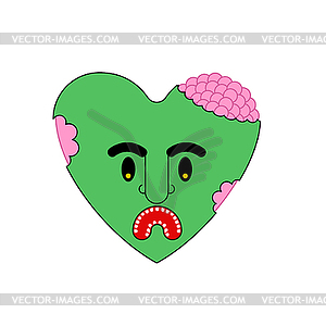 Zombie love green heart. Dead amour - vector clip art