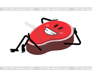 Steak happy. cartoon piece of meat - vector image