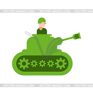 Cartoon tank and trooper. Childrens soldier - vector clipart