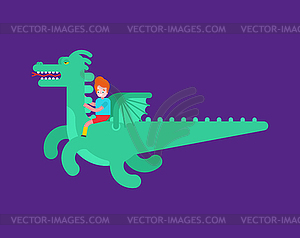 Boy flies on dragon . fairy tale - vector image