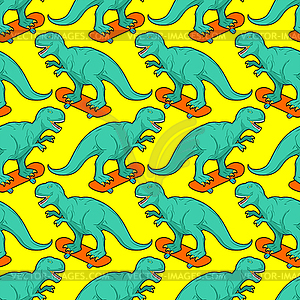 Tyrannosaurus on skateboard pattern seamless. Dino - vector image