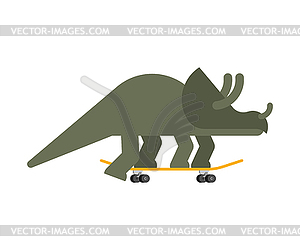 Triceratops on skateboard. Dino Skateboarder. - vector image