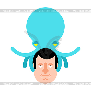 Alien Octopus on head. Mind control. Monster - vector clip art