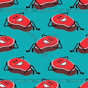 Steak happy pattern seamless. cartoon piece of - vector clipart