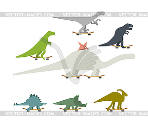 Dino on skateboard set. Dinosaur Skateboarder. - vector image