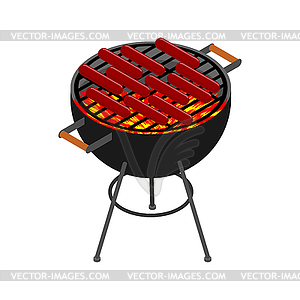 Grill and sausages . Iron grille for frying meat - vector clipart